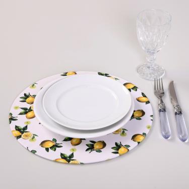 Imagem de Sousplat Estampado Allegra 2 Peças Capa  e Base MDF 35cm Diâmetro 100% Poliéster - Limão