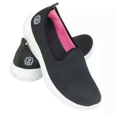 Imagem de Tênis Feminino Para Caminhada e Academia Sem Cadarço Slip On - Preto/Pink (BR, Adulto, Numérico, 35)