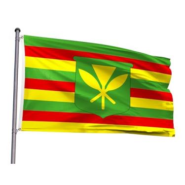 Imagem de Bandeira do Havaí Kanaka Maoli 1,5 x 2,8 m Kamehameha bandeira havaiana nativa poliéster cor vívida com 2 ilhós de latão para decoração de festa de eventos temáticos do Havaí (HI Maoli 1, 5x8FT)
