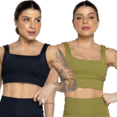 Imagem de KIT 2 Top Smart Alça Grossa Serra e Mar Alta Compressão Sem Bojo Treino Academia Moda Fitness-Feminino