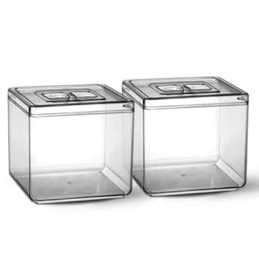 Imagem de Kit 2 Potes em Acrílico p/Granel Cereais Alimentos 6,5L Quadrado c/Tampa
