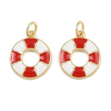 Imagem de Ipotkitt 10 peças de pingentes esmaltados de boia salva-vidas de latão com anéis de salto para natação, anéis temáticos de verão, pingentes para fazer joias, artesanato, pulseiras, colar, brincos