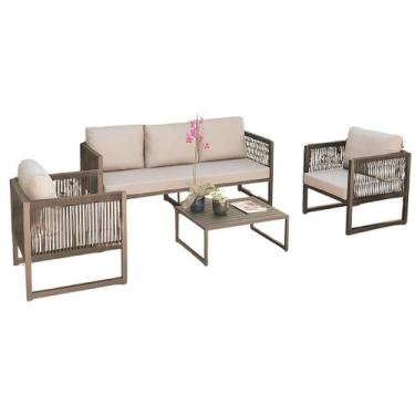 Imagem de Conjunto de Sofá Belga 2 Poltronas Corda Náutica + Mesinha Área Extern