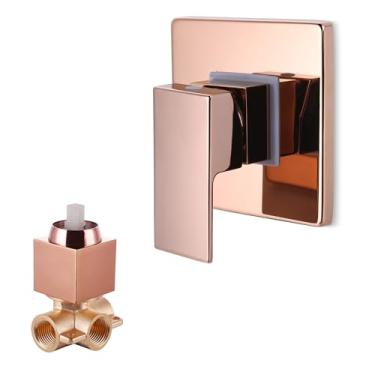 Imagem de SKOWLL Kit de válvula de controle de banheiro, kit de misturador de controle de chuveiro unidirecional com alça única preta para montagem na parede, ouro rosa