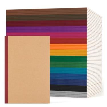 Imagem de Pacote com 60 cadernos de composição a granel, pautado a5, capa kraft com lombadas vintage, 21 x 14 cm, 15 cores, 60 páginas, para escola, escritório, viagens