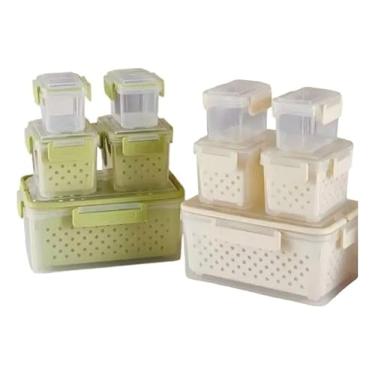 Imagem de Conjunto 5 Potes Herméticos com Cesto e Tampa Multiuso Vedação Eficiente Contra Ar e Umidade Empilhável
