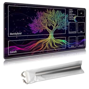 Imagem de MTG Playmat with Zones – TCG Card Game Mat for Magic The Gathering – 24x14 Inches – Stitched Edges, Non-Slip Rubber Base – Portable Play Mat with Free Storage Bag,Tree of Life in Stars Moon