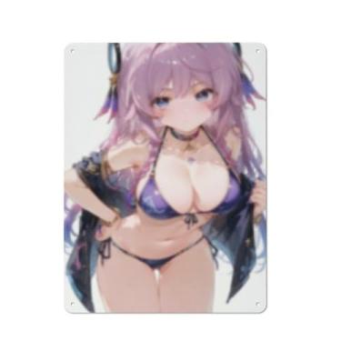 Imagem de Anime Sexy Bikini Hot Girl Pinup Girl Metal Tin Sign Wall Art Poster Decor for Home Bar Club Bedroom Bathroom Man Cave Otaku 30,5 x 40,6 cm, AH394