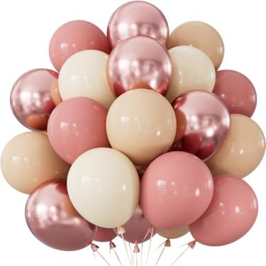 Imagem de Balões retrô rosa blush, 60 peças rosa empoeirado metálico cromado ouro rosa bege marfim branco para casamento, chá de bebê, aniversário, chá de panela, decorações de festa boho