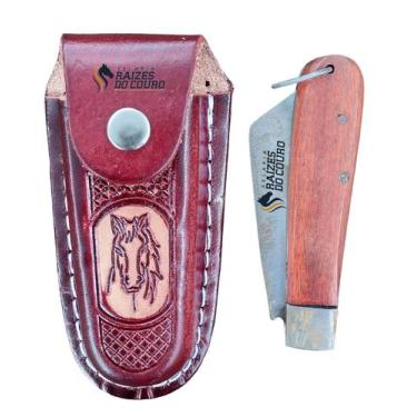 Imagem de Conjunto Canivete Em Aço Niquelado Tamanho G + Bainha Luxo Em Couro Of