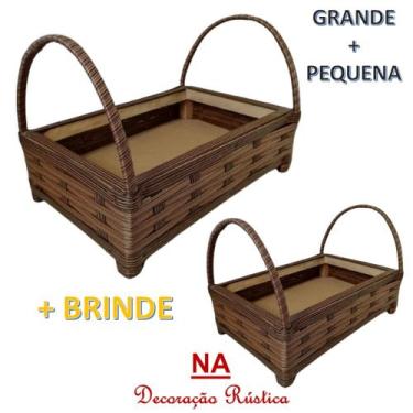 Imagem de 2 cesta de café da manhã bandeja decoração P + M marrom com alça - NA 