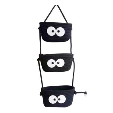 Imagem de Baoblaze Cesta suspensa de 3 camadas, prateleira, cesta de flores, artigos de higiene pessoal, organizador, suporte para camping, sala de estar, escritório, Preto