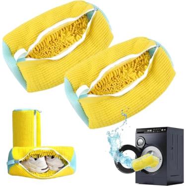 Imagem de 4 peças sacos de sapatos para máquina de lavar roupa tamanho grande saco de roupa reutilizável para sapatos de malha com zíper, saco de limpeza de sapatos de lavagem durável para lavadora e secadora