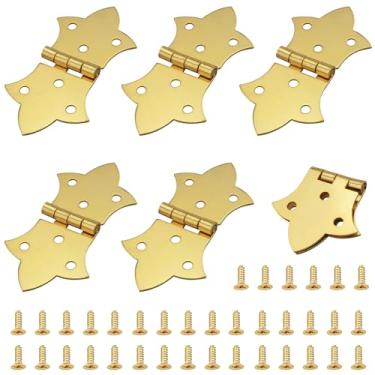 Imagem de ZZLZX 6 peças caixa de madeira dourada dobradiças metálicas decorativas com parafusos 36 parafusos 5,7 x 3,1 cm para armários gavetas caixas de madeira joias presentes embalagem vinho
