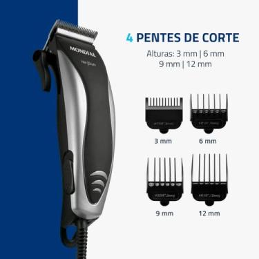 Imagem de Máquina de Cortar Cabelo Mondial Hair Stylo CR-02 4 com Pentes - Prata