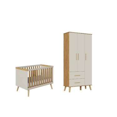 Imagem de Kit Berço e Guarda Roupa Infantil Moveis Peroba Sky MDF Ls