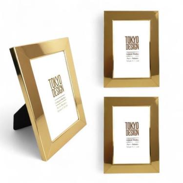 Imagem de Kit 3 Porta Retratos 10x15 Metalizado Inox Vidro Brilhantes - MultiA, 