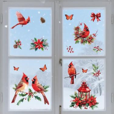 Imagem de Peacoblue Adesivo adesivo adesivo de janela estática dupla face para janelas de carro de vidro grandes, 1 folha de pássaros cardeais 120 x 30 cm à prova d'água removível para decoração de sala de aula