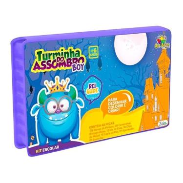 Imagem de Kit Escolar Artístico 94 Peças Turminha do Assombro, Estojo Criativo com Lápis, Canetinhas e Giz de Cera, Azul, Para Crianças +4 Anos