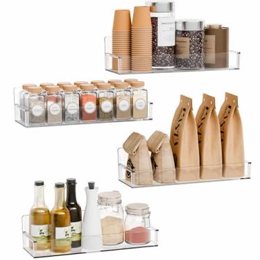 Imagem de Yieach Pacote com 4 suportes transparentes para temperos, suporte de parede com adesivo, 29 cm C x 9 cm de largura, organizador de temperos para porta de armário ou porta de despensa, suporte de