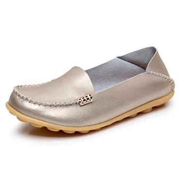 Imagem de VenusCelia Mocassim feminino Natural 2 Comfort Walking Flat, Dourado, 39