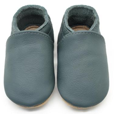 Imagem de Aijoviko Botas de couro genuíno para bebês, sola macia, sapatos de caminhada flexíveis e respiráveis para primeiros andadores, meninos e meninas, Verde escuro, 18-24 Months Toddler