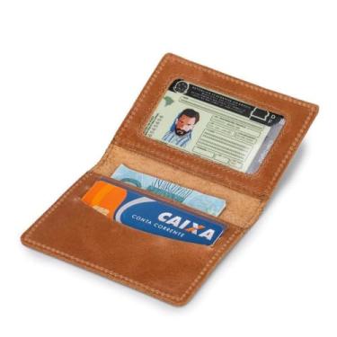 Imagem de Carteira Masculina Porta Cartão Slim com Visor Couro Bovino - Ello Griff(Marrom, Claro)