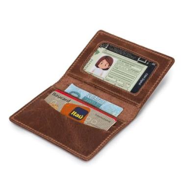 Imagem de Carteira Masculina Porta Cartão Slim com Visor Couro Bovino - Ello Griff(Marrom)