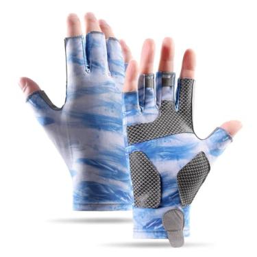 Imagem de ievei Luvas de sol FPS 50+, luvas de pesca, proteção solar sem dedos, proteção UV, masculinas/mulheres, para caiaque, caminhadas, remo, dirigir (azul claro, grande)