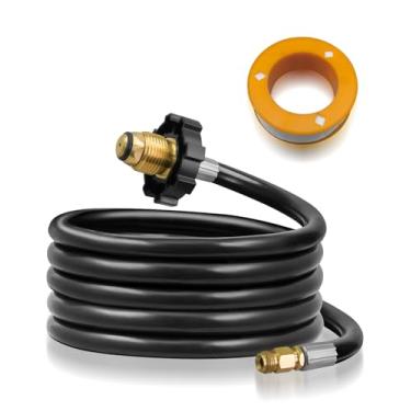Imagem de Mangueira de fornecimento de propano RV de 12FT com alargador macho invertido de 1/10.2 cm, compatível com tanques LP de 9 kg e 13,6 kg, substitui 59035