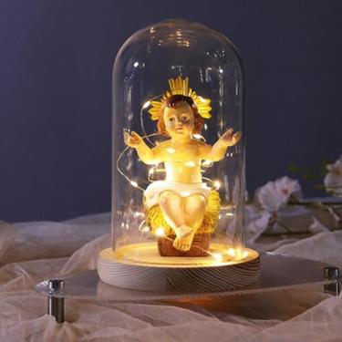Imagem de IEUDNS Presépio de Natal com luz, figura da Sagrada Família, presépio para sala de estar interna, lareira, armário, estante, Sentado