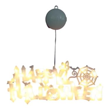 Imagem de predolo Letreiro de com luzes de Halloween para pendurar na porta da fazenda, quarto, decoração de parede, letreiro de LED, decoração de, Branco