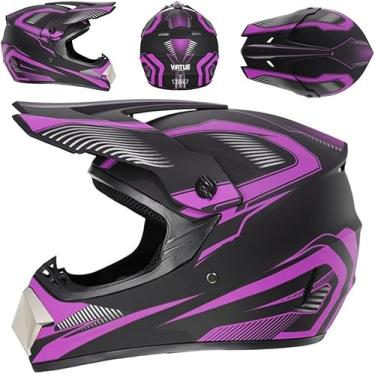 Imagem de Capacetes De Motocross Para Jovens Para Meninos E Meninas De 5 A 14 Anos, Aprovado Pelo Dot Moda Infantil Motocross, Atv, Off-road, 905 purple track, XL (58-59cm)