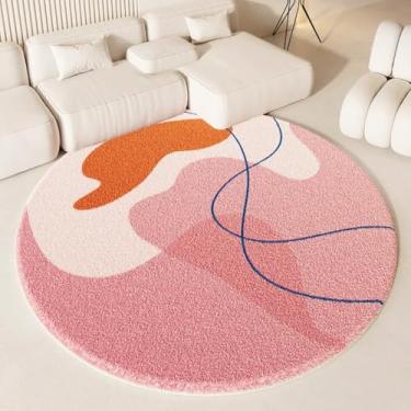 Imagem de Decoração de sala de estar, tapete de cabeceira de pelúcia grosso rosa, tapetes redondos fofos para quarto, vestiário macio e fofo (200x200 cm/E)