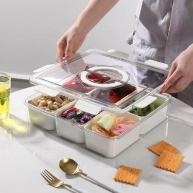 Imagem de Bandeja de Servir Dividida com Tampa e Alça, Organizador de Geladeira, Organizadores Geladeira Armário Cozinha, Organizador de Organizador de Geladeira,Pote Organizador Geladeira