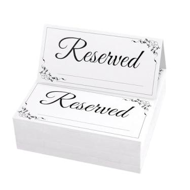 Imagem de Klmnop Placa reservada com 300 peças de mesa de papel com linha de nome, placas reservadas de dupla face brancas para mesa para reservar casamentos, restaurantes, recepções, igrejas, reuniões de