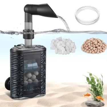 Imagem de Carefree Fish Aquarium Pequeno Filtro de Esponja Operado a Ar Silencioso para Tanque de Peixes de 3 a 10 Gal para Água Salgada e Água Doce com Tubo de 3 Pés Bolas de Filtragem Bioquímica e Leitos