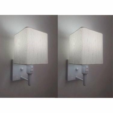 Imagem de Kit-2 Arandela Quadrada Md-2019 Branco C- Inter Liga E Desl Cúpula Em Tecido Linho Bege - Bivolt