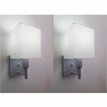 Imagem de Kit-2 Arandela Quadrada Md-2019 Cinza C- Inter Liga E Desl Cúpula Em Tecido Branco - Bivolt