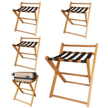 Imagem de Kit 5 Suporte de Mala com Encosto Madeira Dobrável Pousada Hotel Cor M
