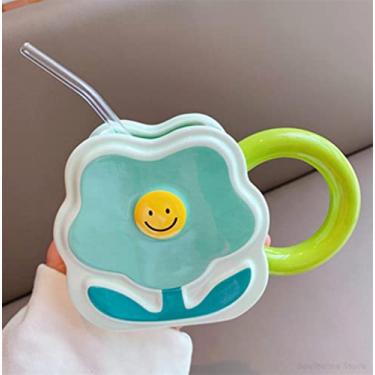 Imagem de Caneca de cerâmica com flor criativa de 400 ml para escritório xícara de café fofa casa café da manhã leite chá casal copo de água