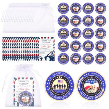 Imagem de 20 Sets Veterans Day Gifts Military Challenge Coins Thank You for Your Service Veterans Commemorative Army Military Coins with Cards for Men Women