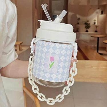 Imagem de Garrafa de vidro tulipa para café, bolha, chá, água, fofo, viagem, portátil, à prova de vazamento, copo de água com tampa de alça para presente