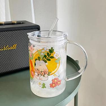 Imagem de Garrafa de água de vidro de baga de 900 ml caneca de café fofa copo portátil de leite suco de chá copo de vidro com tampa