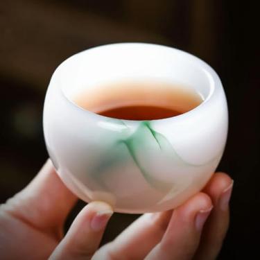Imagem de Xícara de chá de porcelana verde esmeralda xícara de chá bonita estilo tinta caneca para chá tigela de chá chinês