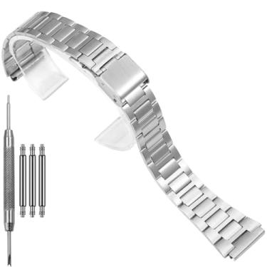 Imagem de Pulseira de substituição de 18 mm compatível com Casio A158WA A168WA-1 vintage de três elos pulseira de relógio de aço inoxidável com fecho dobrável, Pulseira GZ Smetal, One Size, Casual