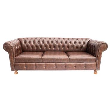 Imagem de Sofa Chesterfield Luiz XV Courino Marrom 2M Sala Recepcao Barbearia