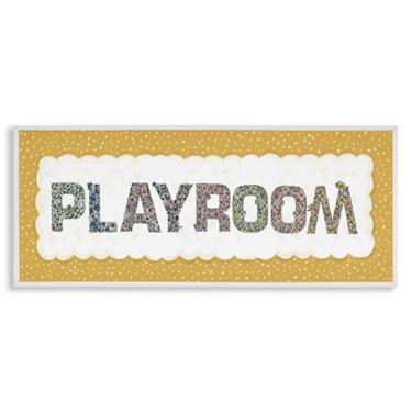 Imagem de Stupell Industries Arte giclée emoldurada branca para sala de jogos com borda amarela, design de Jennifer Stith, 25 x 61 cm