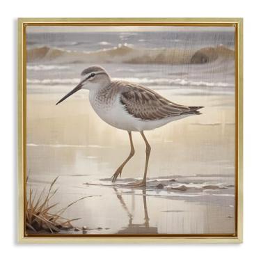 Imagem de Stupell Industries Wading Beach Sandpiper Gold Framed Floater Canvas Wall Art, design por Susan Arnot, 25 x 25