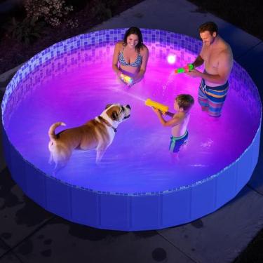 Imagem de Pintadores de piscina dobráveis para cães com luz LED RGB de 87 cm azu